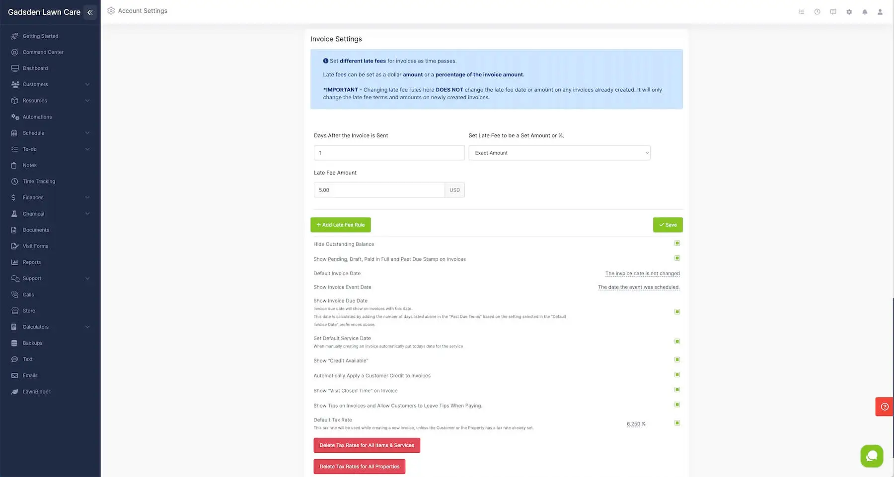 Add due dates, late fees are more to lawn care business invoices and estimates.