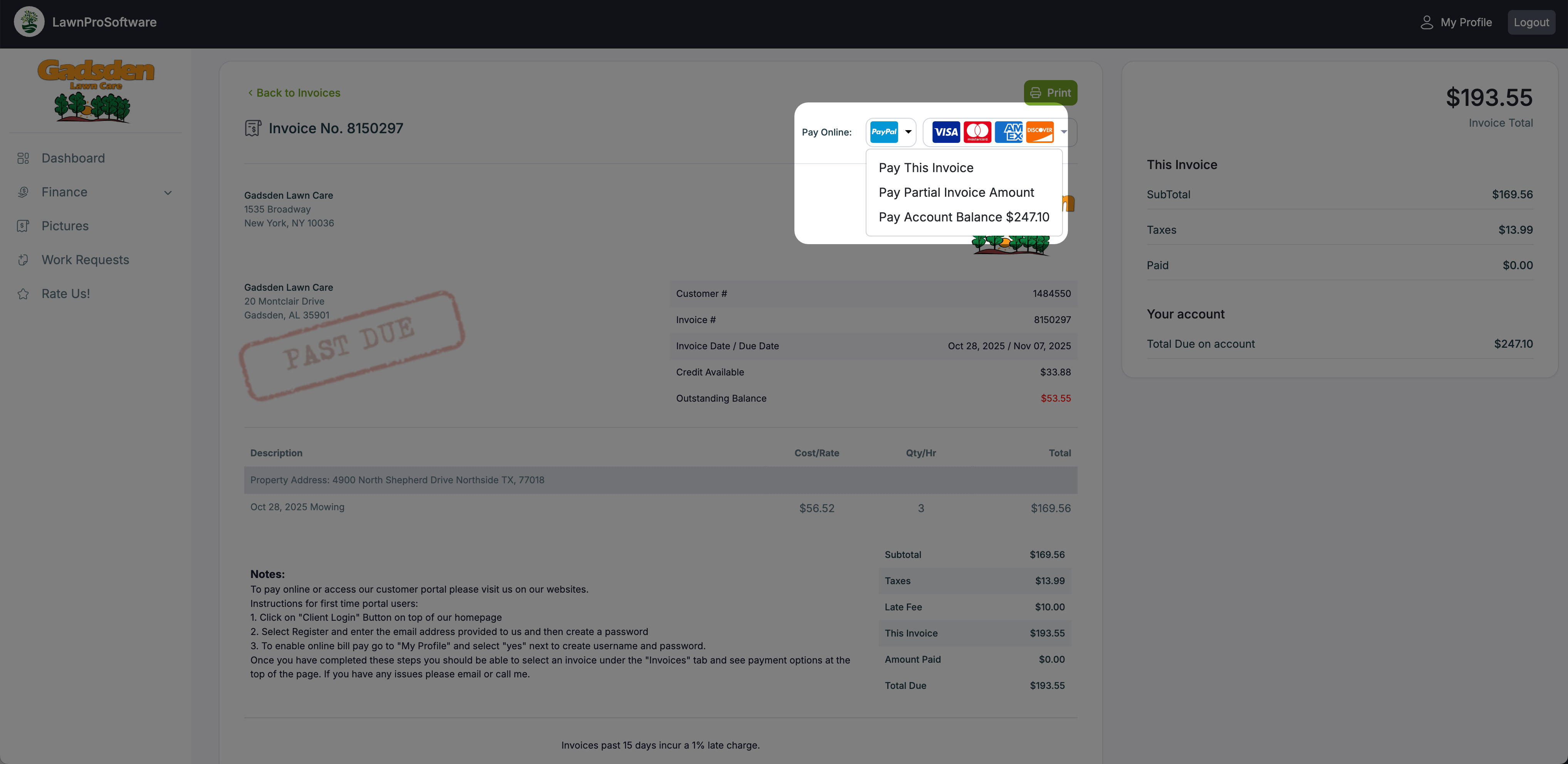 PayPal payment option showing as a button on customer invoice in the client portal