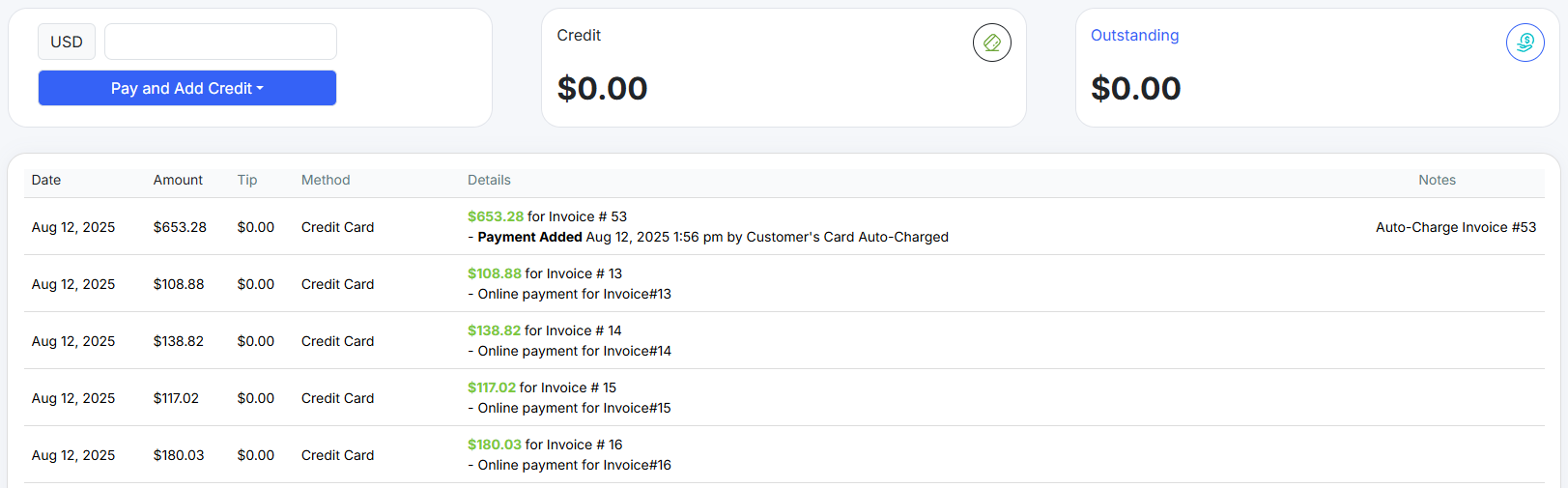 Customer payments in Client Portal