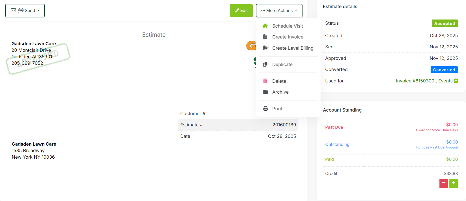 Convert estimate to job or invoice