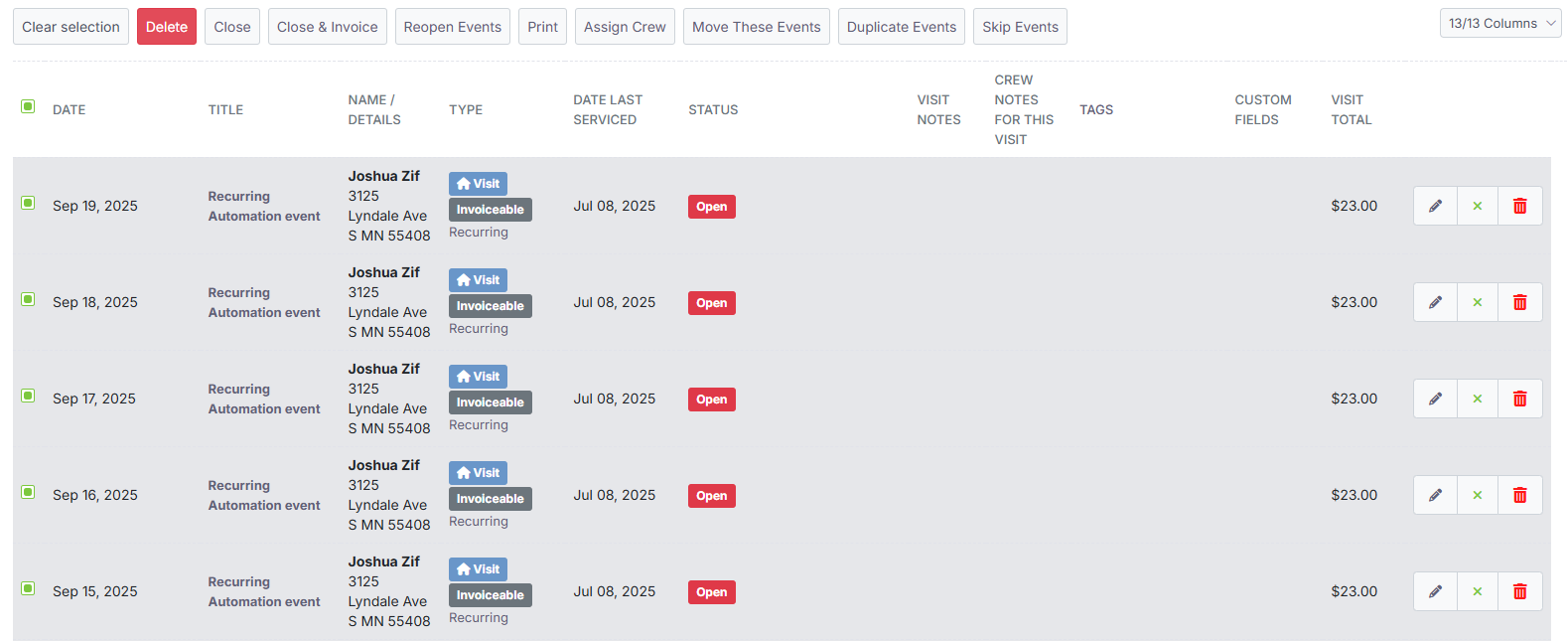 Batch invoicing from selected jobs
