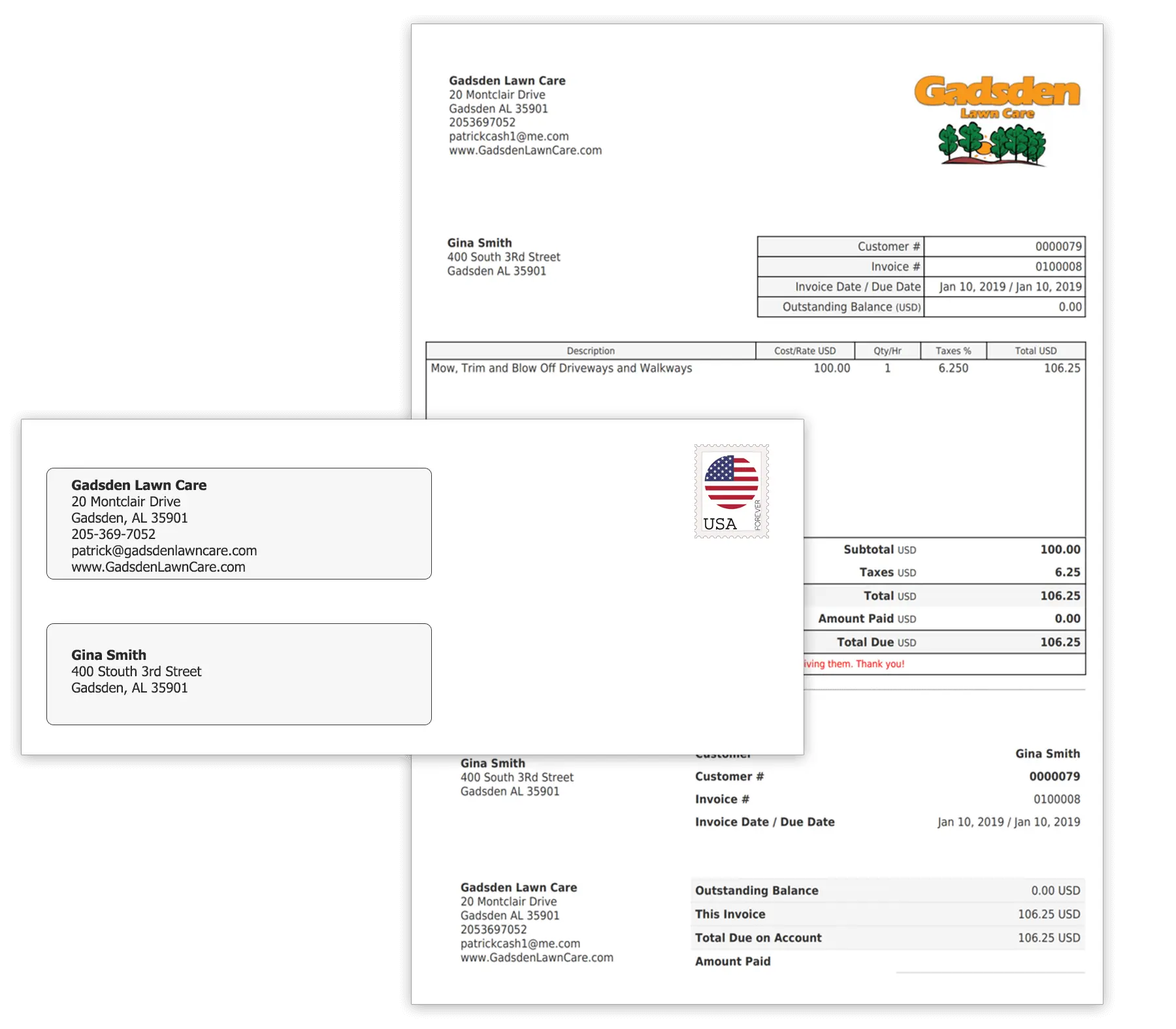 mailing lawn care invoices and estimates for you.