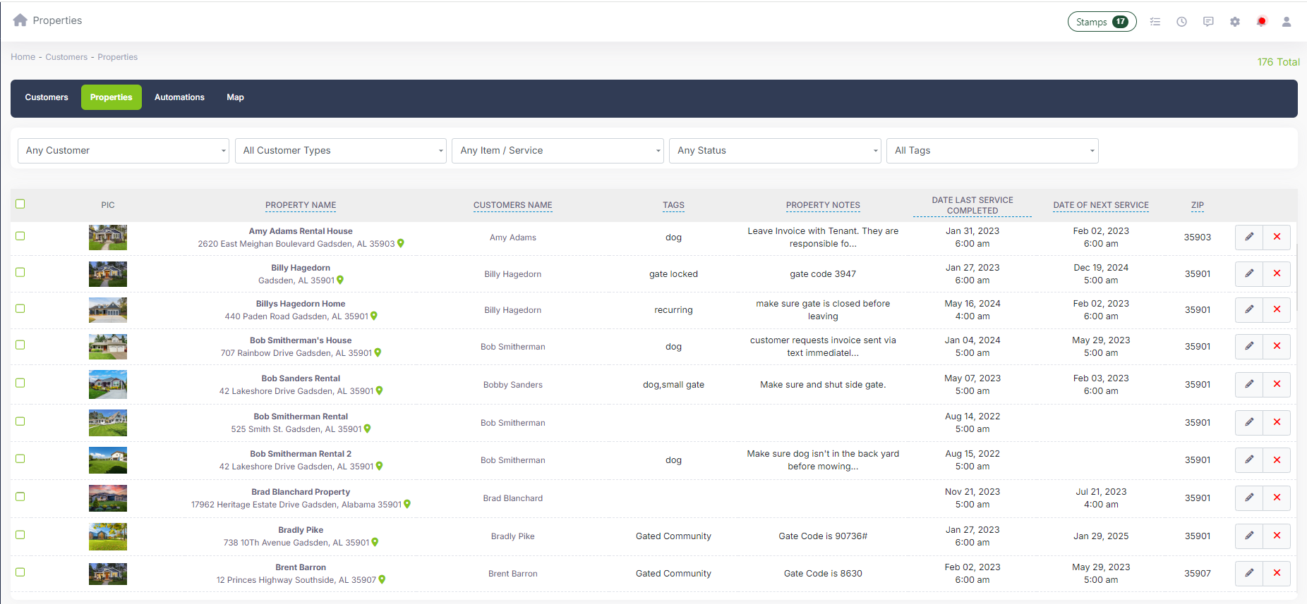 Property management in LawnPro