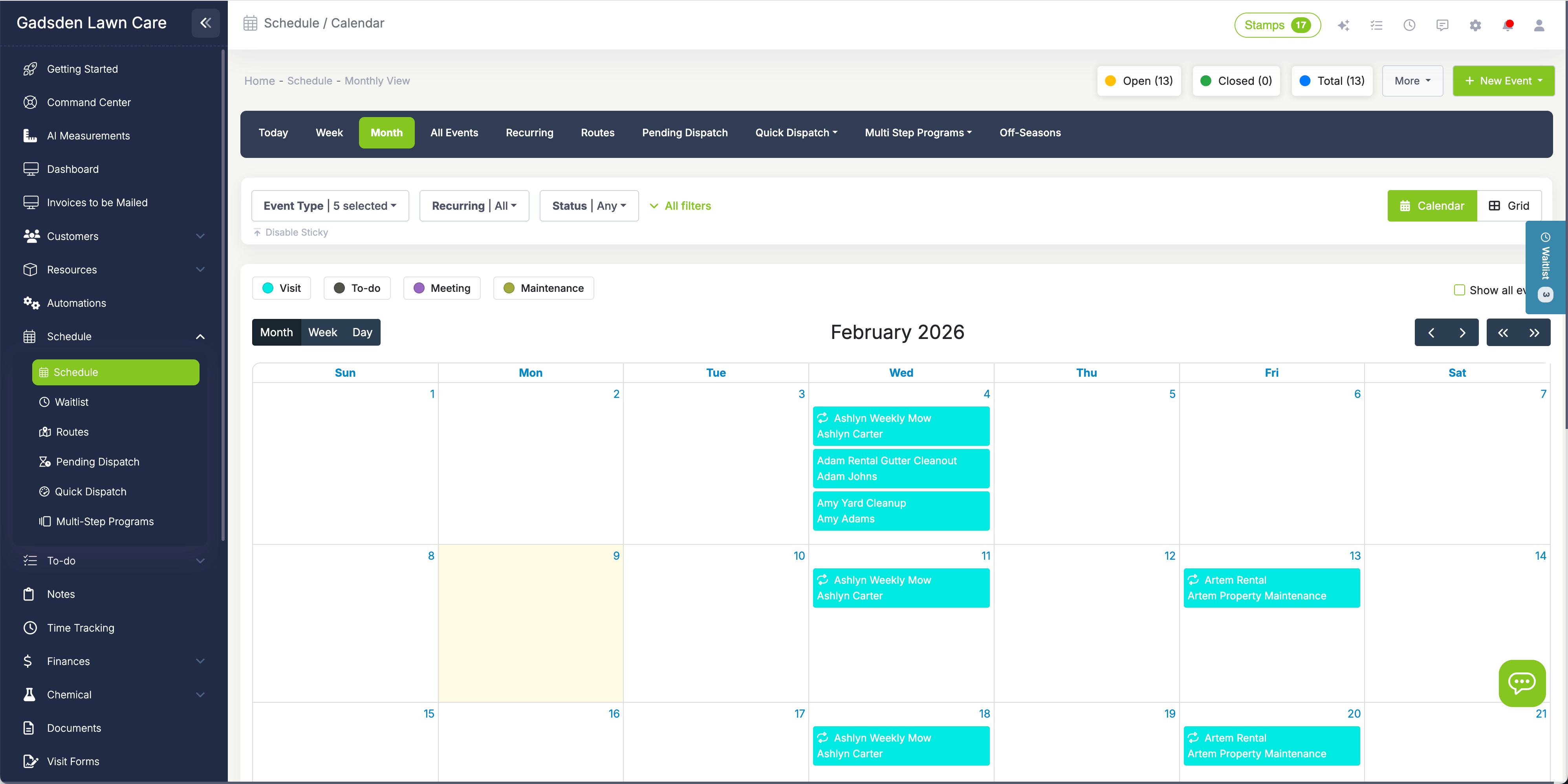 LawnPro Calendar Overview