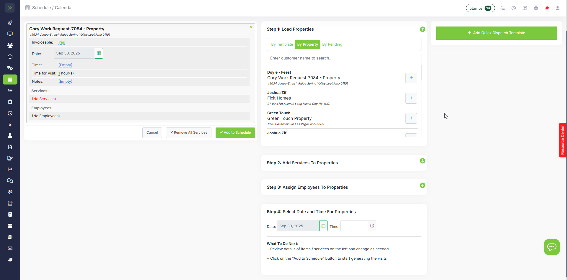 Quick job dispatch view