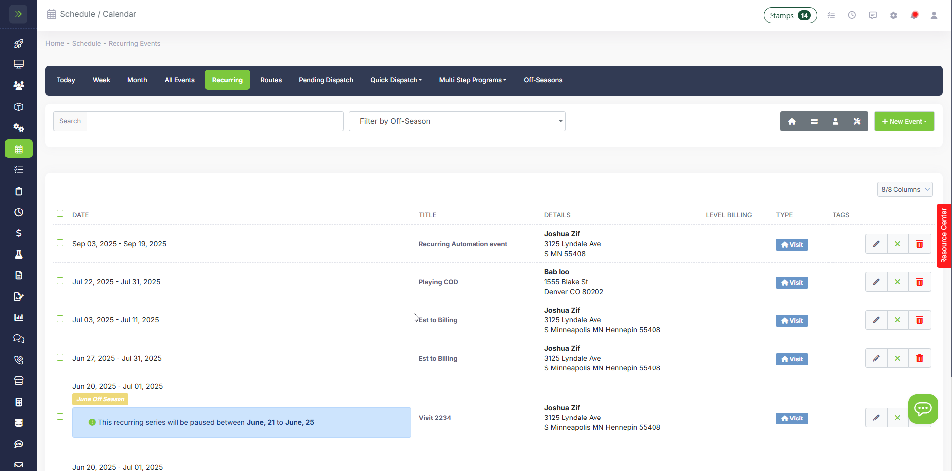 Recurring job scheduling