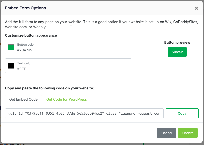 Embed or share Work Request form